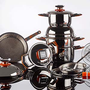 Italy style stainless steel capsule bottom cookware sets pots for royal clients
