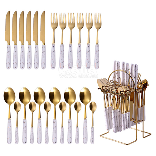 Nordic style stainless steel tableware 24 sets of ceramic handle - copy