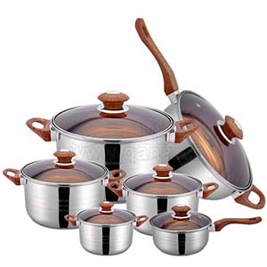 12pcs cooking pots stainless steel cookware set with golden paint