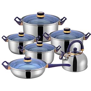  stainess steel cookware with glass lid