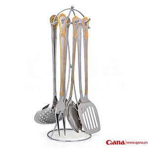 stainless steel kitchen tools with golden handle 