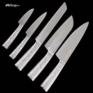Sanding 5-piece knife set with hollow handle with hammer pattern