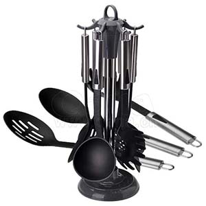 Steel and plastic kitchen utensils