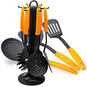 Colored plastic handle kitchen utensils