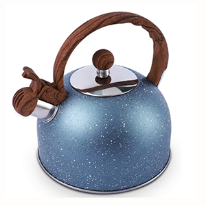 Tea Kettle, 2.3 Quart Tea Pot stling Water Kettle, Food Grade Stainless Steel Teapot for Stovetops Gas Electric Induction with Wood Pattern Handle Loud Whistle - Blue