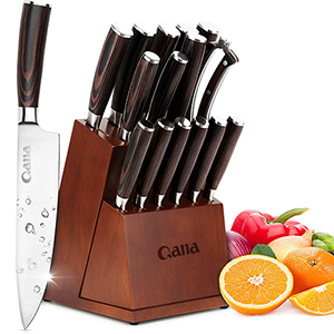Knife Set,  16-Pieces Premium Kitchen Knife Set, German Stainless Steel Knife Set with Block and Knife Sharpener