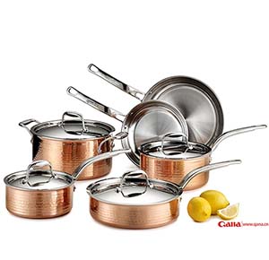 Tri-ply Hammered Stainless Steel Copper Oven Safe Cookware Set, 10-Piece, Copper 
