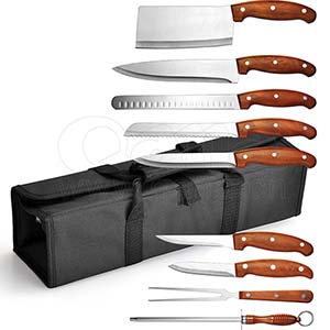 Promotional 10PCS Out Door Kitchen Knife Set with Cloth Bag 