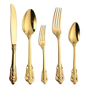 24pcs Royal style promotion fast shipping full golden stainless steel cutlery set gift color case