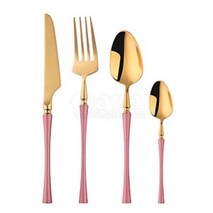 QANA 24 pieces promotion quick delivery of black PVD stainless steel cutlery set with window wooden cases