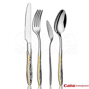 new Saudi Arabic stainless steel Laser flower cutlery set with leather case wooden case