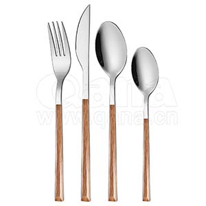 24 pcs plastic wooden cover cutlery set