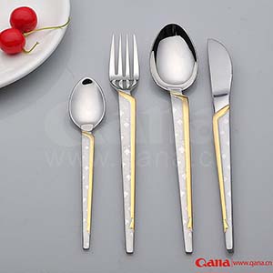 Fashinable dinnerware set with laser flowers and gold polish
