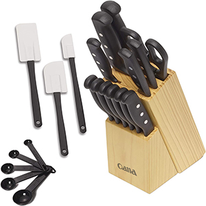 Farberware 22 piece never needs Sharing triple rivet High Carbon Stainless Steel knife Block and Kitchen Tool Set, Black