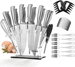 Stainless Steel Damascus Kitchen Knives Set 24 PCS with Super Sharp Chef knife and Scissors Shredder Claws Steak knife and fork Set,Premium Acrylic Stand
