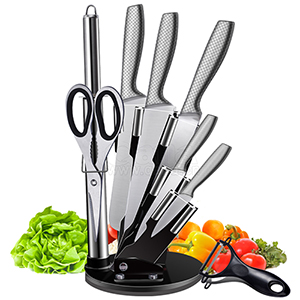 QANA Factory Wholesale OEM 9pcs meat knife kitchen knives set stainless steel chef  knife with scissor potato peeler  