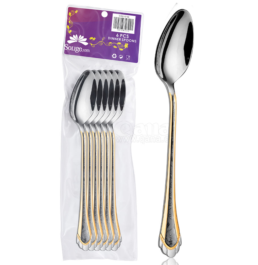 6PCS set with gold rim dinner spoon