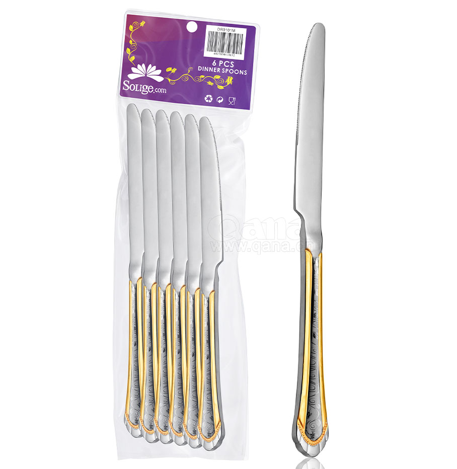 6PCS set with gold rim dinner knife